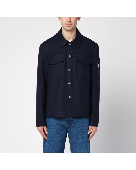 AMI Blue Navy Virgin Wool Shirt for men