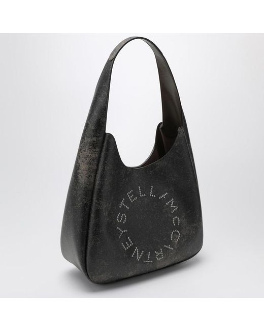 Borsa hobo grande effetto invecchiato con logo di Stella McCartney in Black