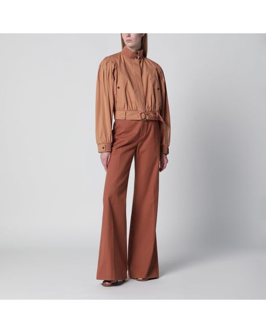 Chloé Brown Ruched Short Cotton Poplin Jacket