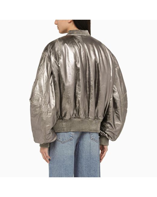 The Attico Brown Anya Silver Leather Bomber Jacket