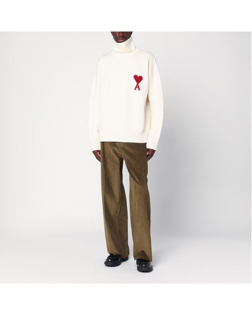 AMI White Turtleneck Sweater Ami De Coeur for men