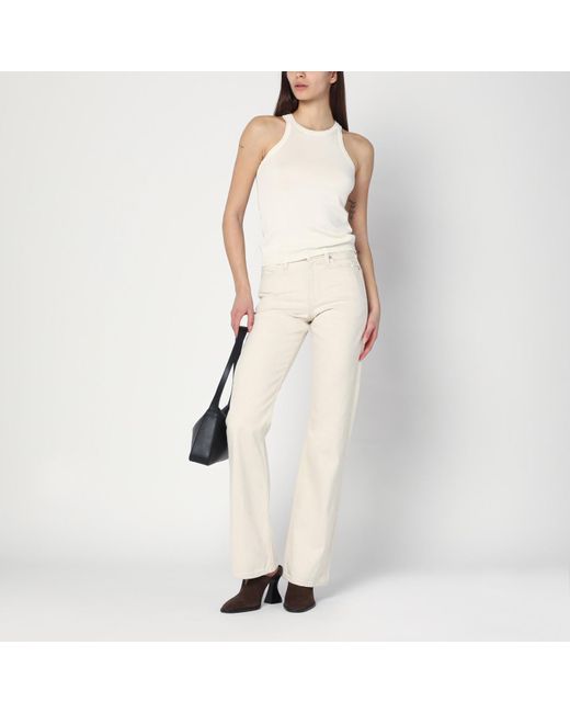Calvin Klein Natural Relaxed Flared Beige Jeans In Linen Blend