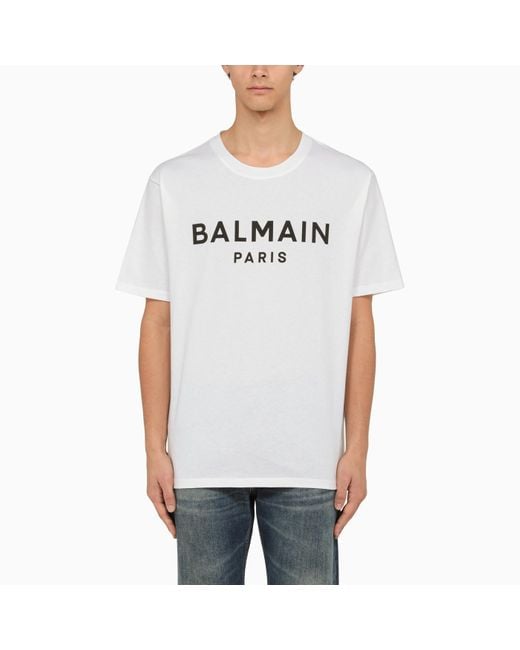 Balmain Gray Crew-neck T-shirt With Logo for men