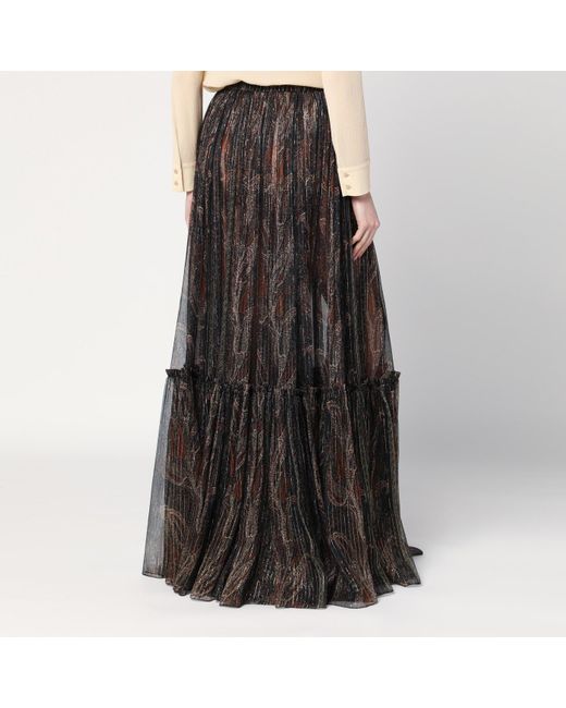 Saint Laurent Black Ruffled Skirt With Paisley Print