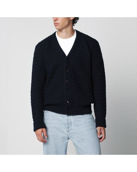 Bottega Veneta Black Intrecciato Wool Cardigan for men