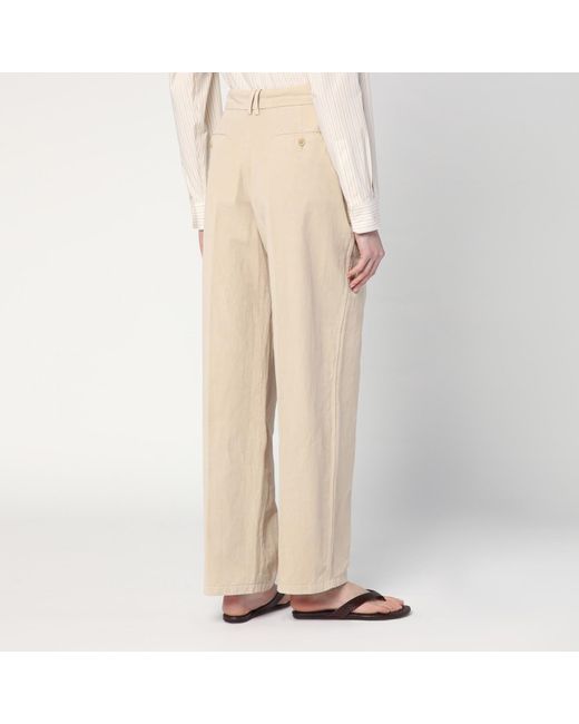 The Row Natural Lilas Light Khaki Cotton And Linen Trousers