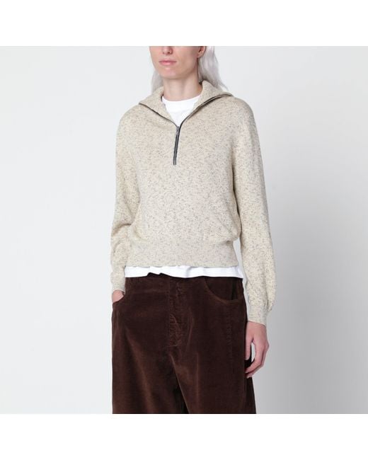 Cordera White Mélange Cotton Half-Zip Sweater