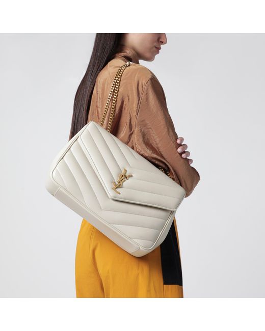 Saint Laurent White Loulou Large Cream Leather Bag