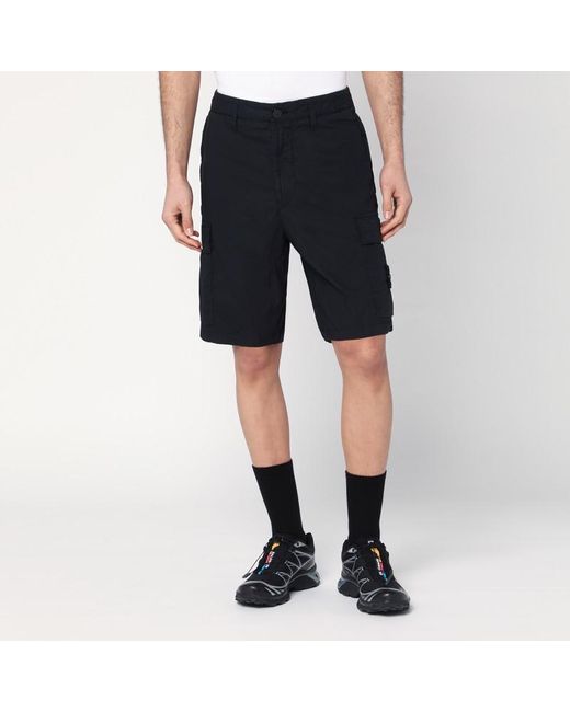 Stone Island Black Navy Bermuda Shorts In Cotton for men
