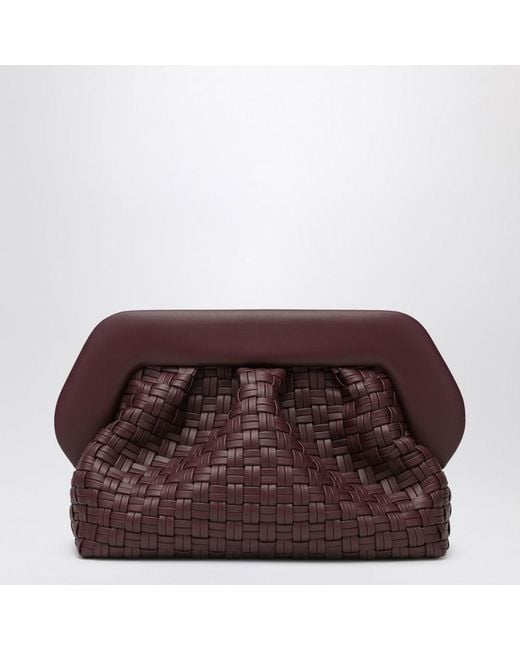 THEMOIRÈ Brown Plum-Coloured Woven Bios Clutch Bag