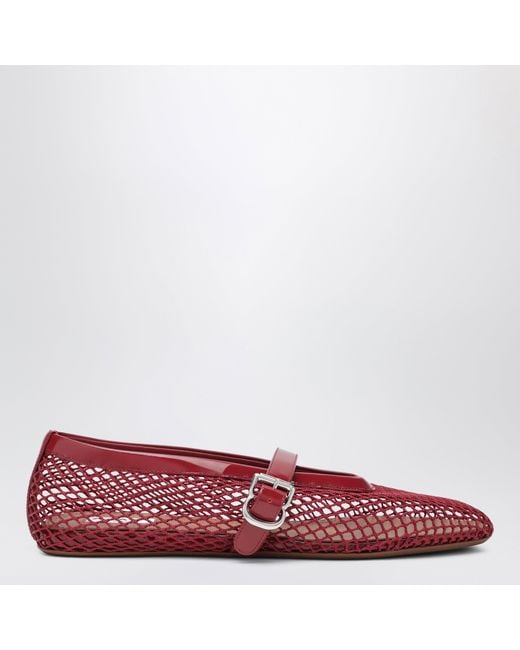 Alaïa Red Mesh And Patent Leather Flat Ballet Flats