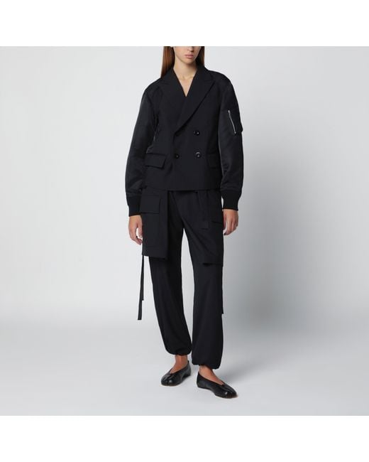 Sacai Black Double-Breasted Wool And Nylon Blend Jacket