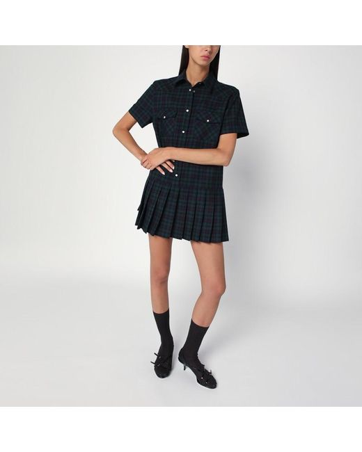 Abito mini in tartan blu e verde di Miu Miu in Blue