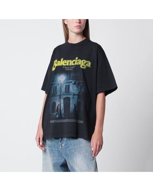 Balenciaga Blue Faded Oversized T-Shirt With Logo Print