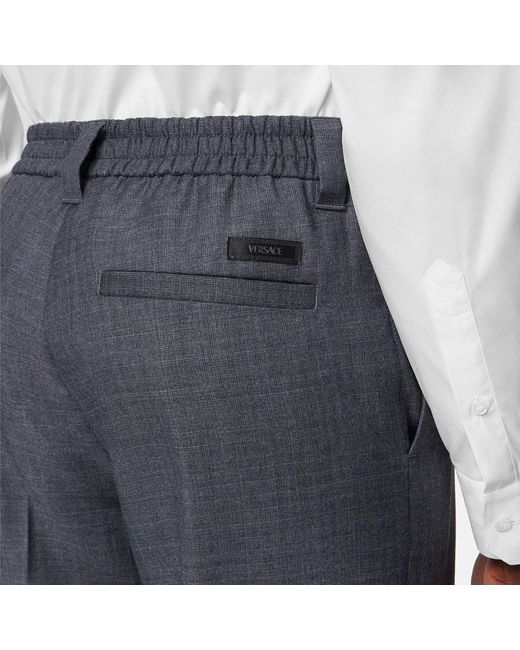 Versace Blue Anthracite Wool Jogger Trousers for men