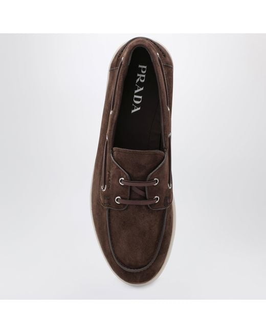 Prada Brown Suede Boat Shoes for men