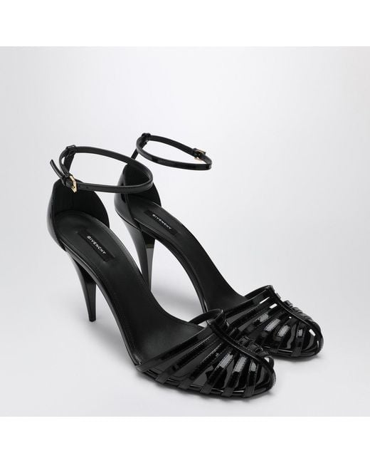 Givenchy Black Patent Leather Cage Heeled Sandals