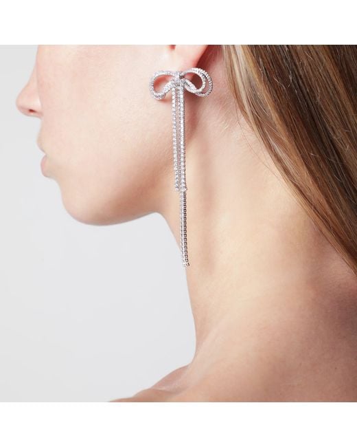 Self-Portrait White Double Crystal Bow Drop Earrings