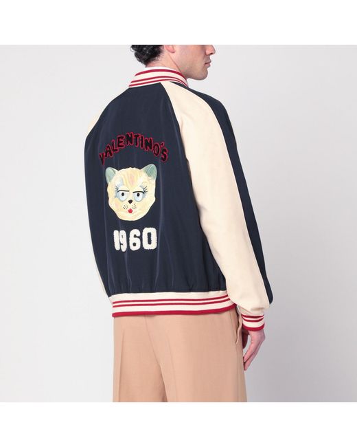 Valentino Blue/cream Bomber With Mixed Wool Vlogo for men