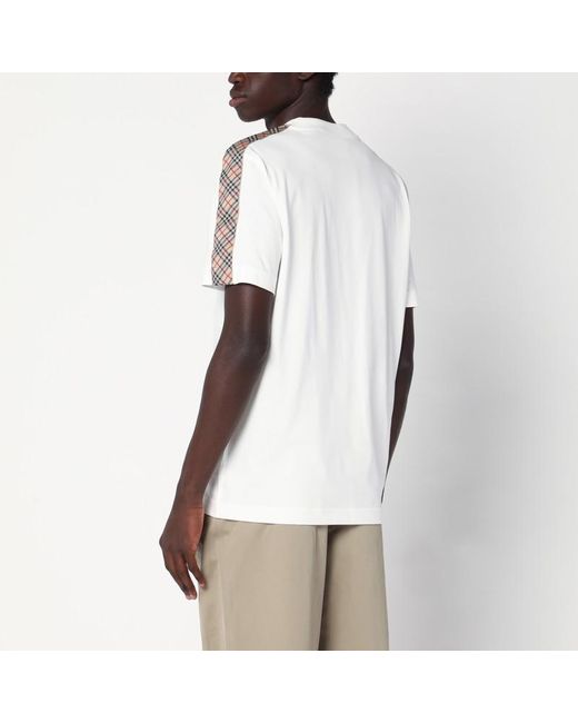 Burberry White T-Shirt With Check-Patterned Stripe for men