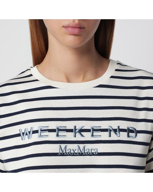 Weekend by Maxmara Blue Écru Striped Cotton Jersey T-Shirt