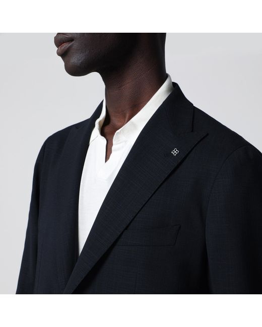 Tagliatore Blue Single-Breasted Textured Wool Jacket for men