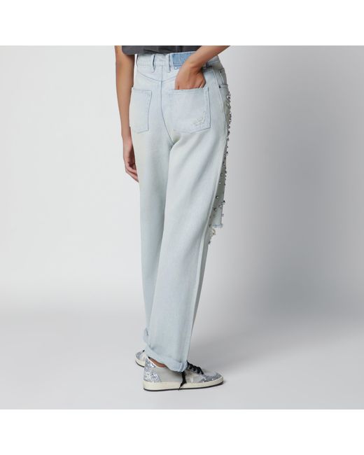 Golden Goose Deluxe Brand Gray Light Jeans With Cabochon Crystals