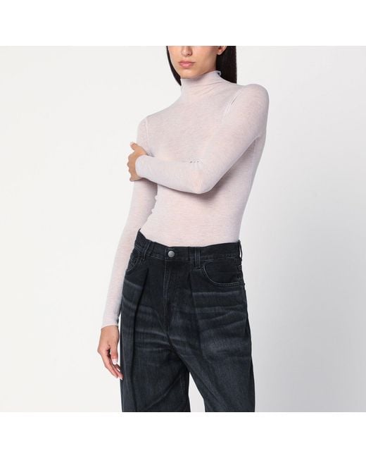 6397 White Ivory Semi Sheer Turtleneck
