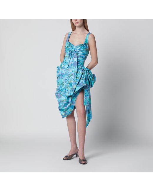 Chloé Blue Sleeveless Wrap Bustier Midi Dress