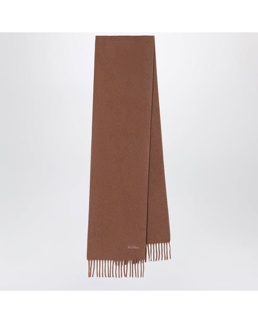 Max Mara Brown Camel Fringed Wool Scarf