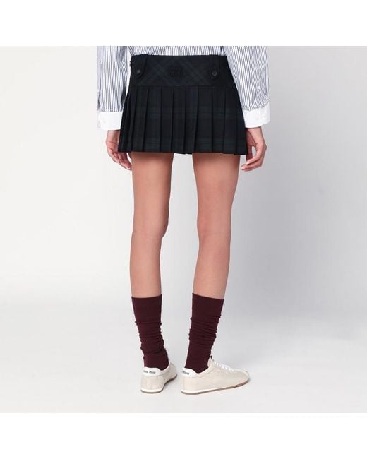 Mini-Jupe Plissée Bleu/Vert En Laine Miu Miu en coloris Black