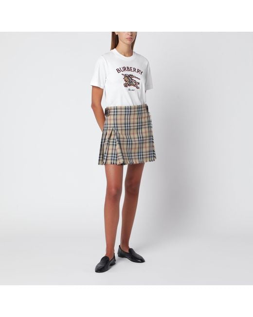 Burberry White Cotton Crew-Neck T-Shirt With Knight Check