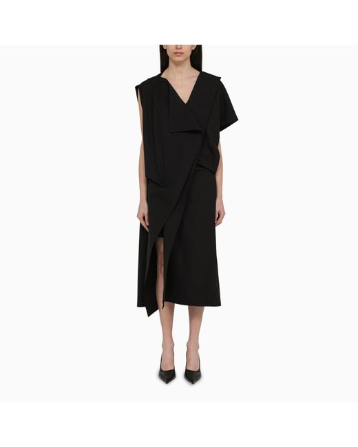 The Row Black Asymmetrical Dress In Wool Blend