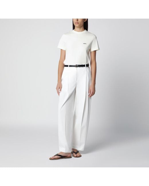 Jacquemus White Light Fitted T-Shirt With Grosgrain Logo