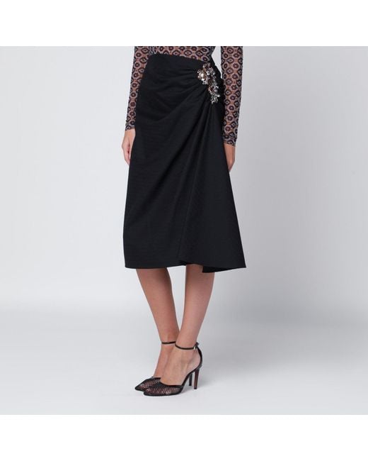 Dries Van Noten Black Draped Skirt With Brooch