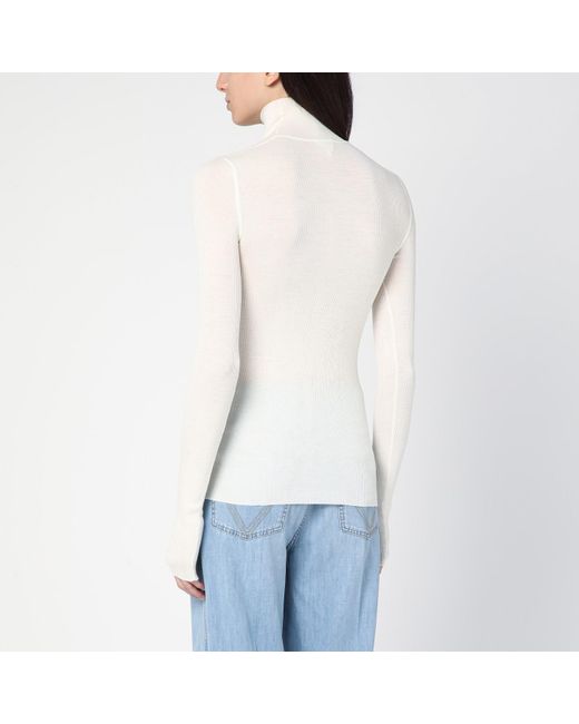 Bottega Veneta White Chalk- Wool Turtleneck Sweater
