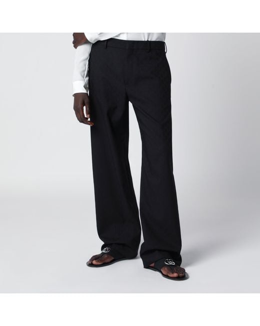 Gucci Black Wool Trousers With Gg Pattern for men