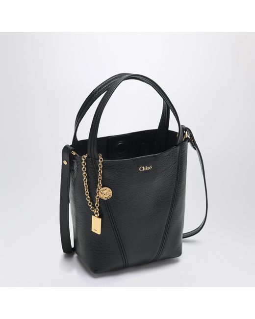 Chloé Black Small Spin Leather Tote Bag
