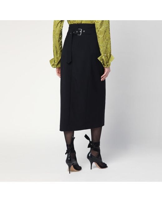 Dries Van Noten Black Wool And Mohair Midi Skirt