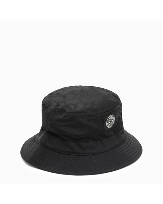 Stone Island Black Bucket Hat In Nylon With Logo for men