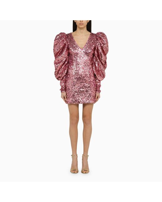 ROTATE BIRGER CHRISTENSEN Red Fuchsia Recycled Polyester Mini Dress With Sequins