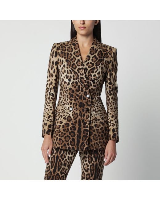 Dolce & Gabbana Black Leopard-Print Double-Breasted Wool Jacket