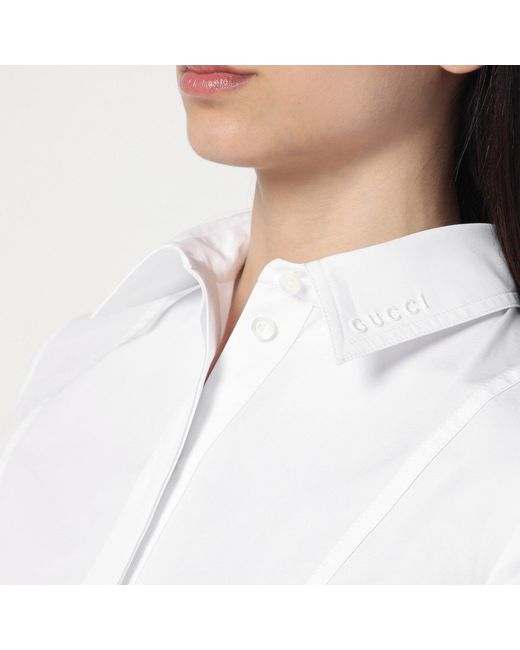 Gucci White Embossed Heavy Cotton Poplin Dress
