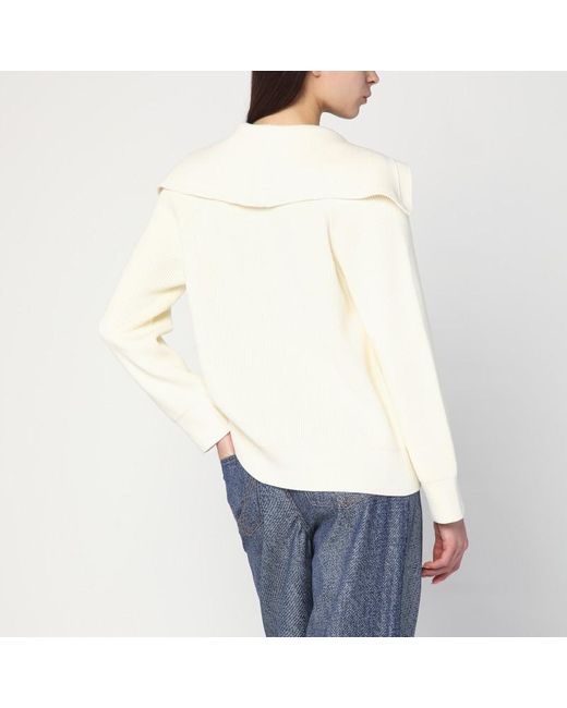 Bottega Veneta White Ivory Cardigan In Ribbed Cotton