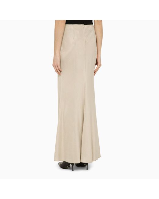 Max Mara Studio Natural Long Beige Linen-blend Skirt