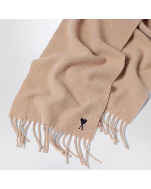 AMI Natural Ami De Coeur Wool Scarf for men