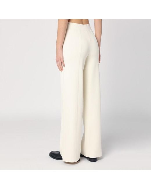 Max Mara Natural Elfenbeinfarbene Viskose-Strickhose Mit Weitem Bein
