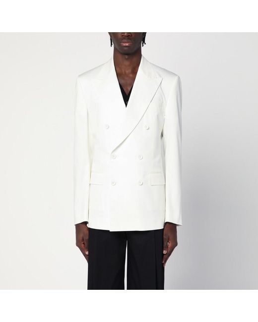 Dolce & Gabbana White Single-Breasted Cotton Jacket for men