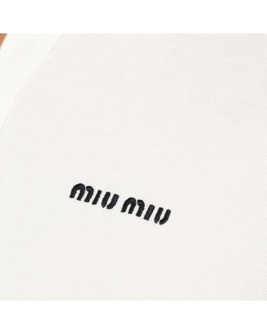 Polo a manica corta bianca con logo di Miu Miu in White