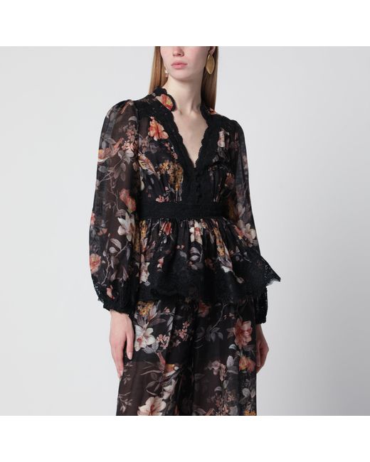 Zimmermann Black Carousel Peplum Lace Blouse
